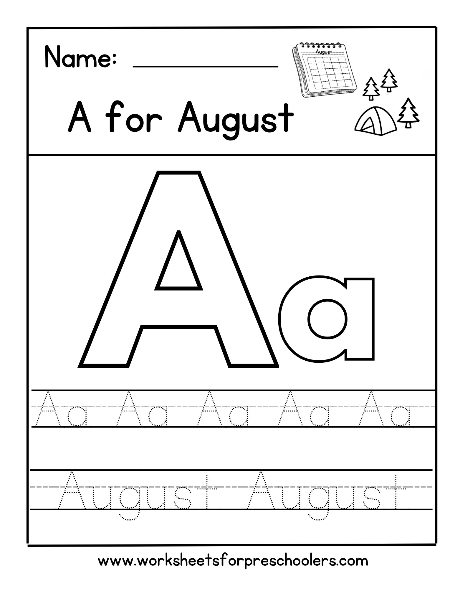 A for August Worksheet