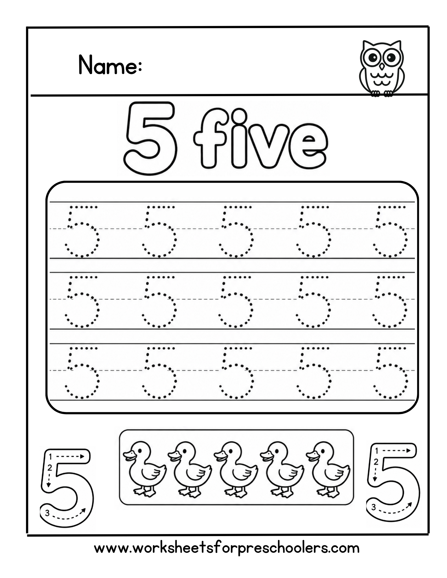 Number 5 Tracing and Counting Number 5 Tracing and Counting