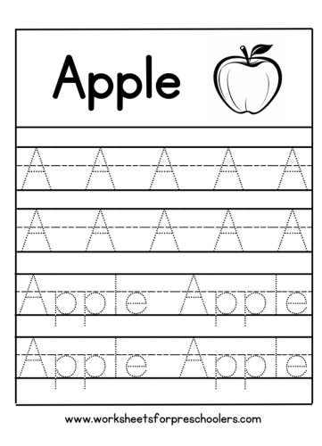 A for Apple Letter Tracing Worksheet