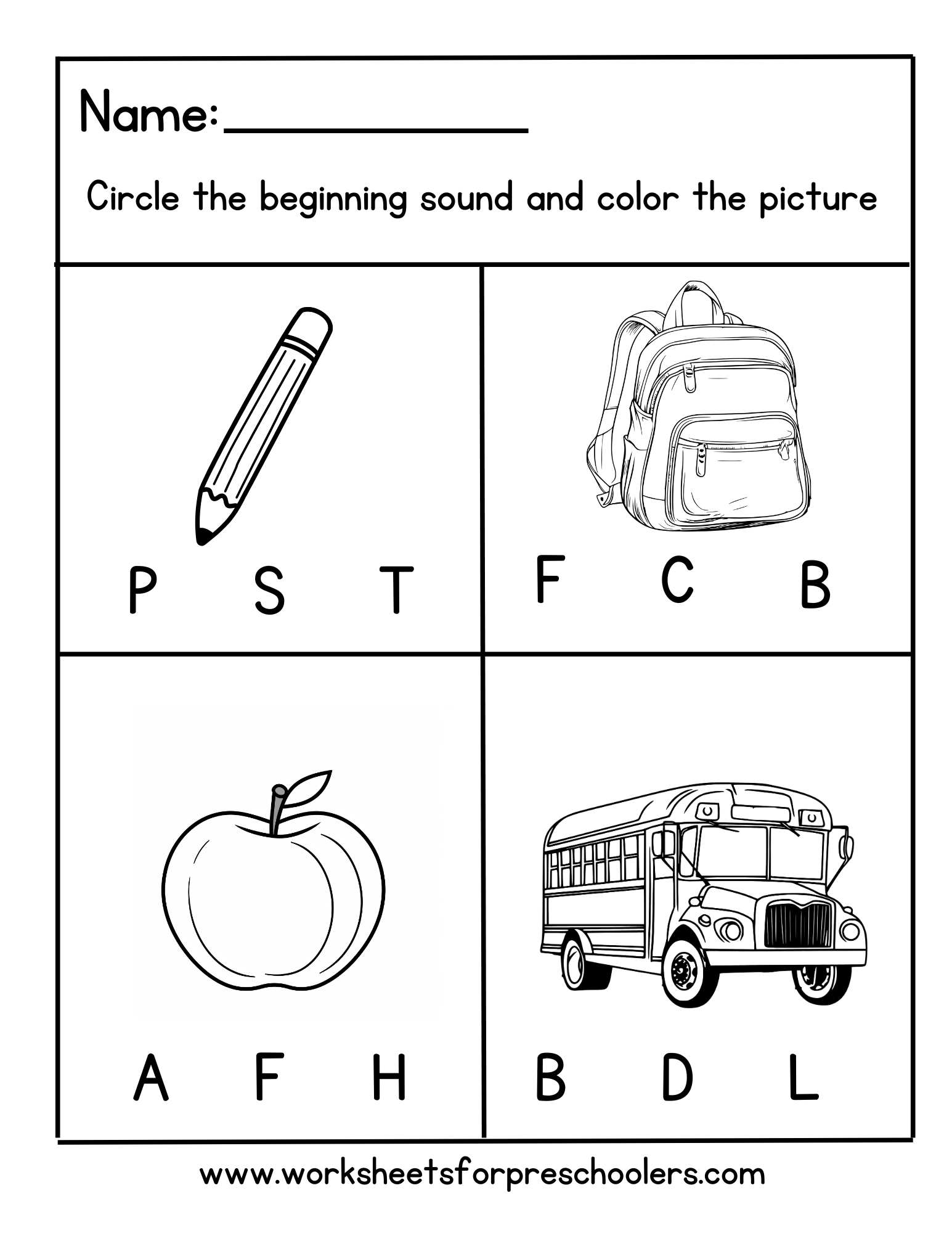 Back to School Beginning Sound Worksheet Preschool Back to School Beginning Sound Worksheet Preschool
