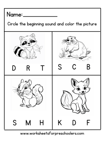 Beginning Sound Worksheet Forest Animals