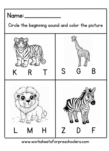Beginning Sound Worksheet Jungle Animals