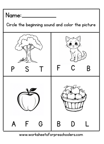 Apple Theme Beginning Sound Worksheet Preschool 