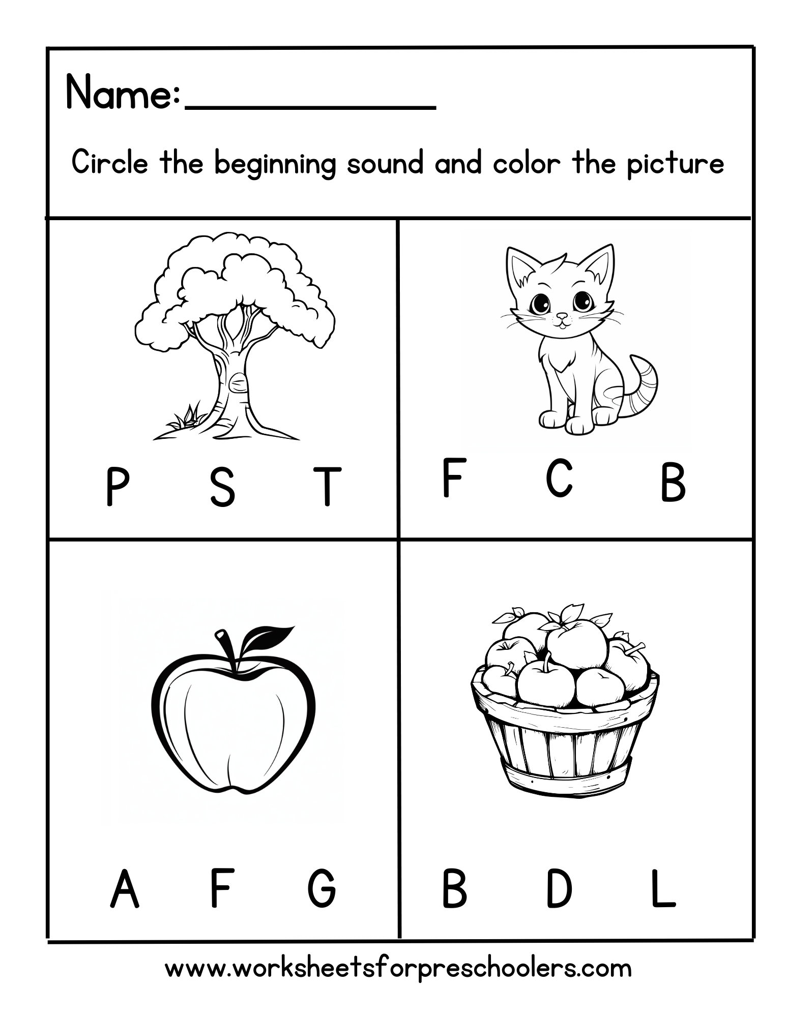 Apple Theme Beginning Sound Worksheet Preschool 