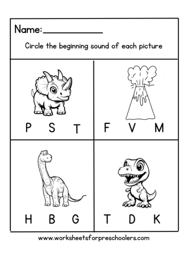 Beginning Sound Worksheet Dinosaurs