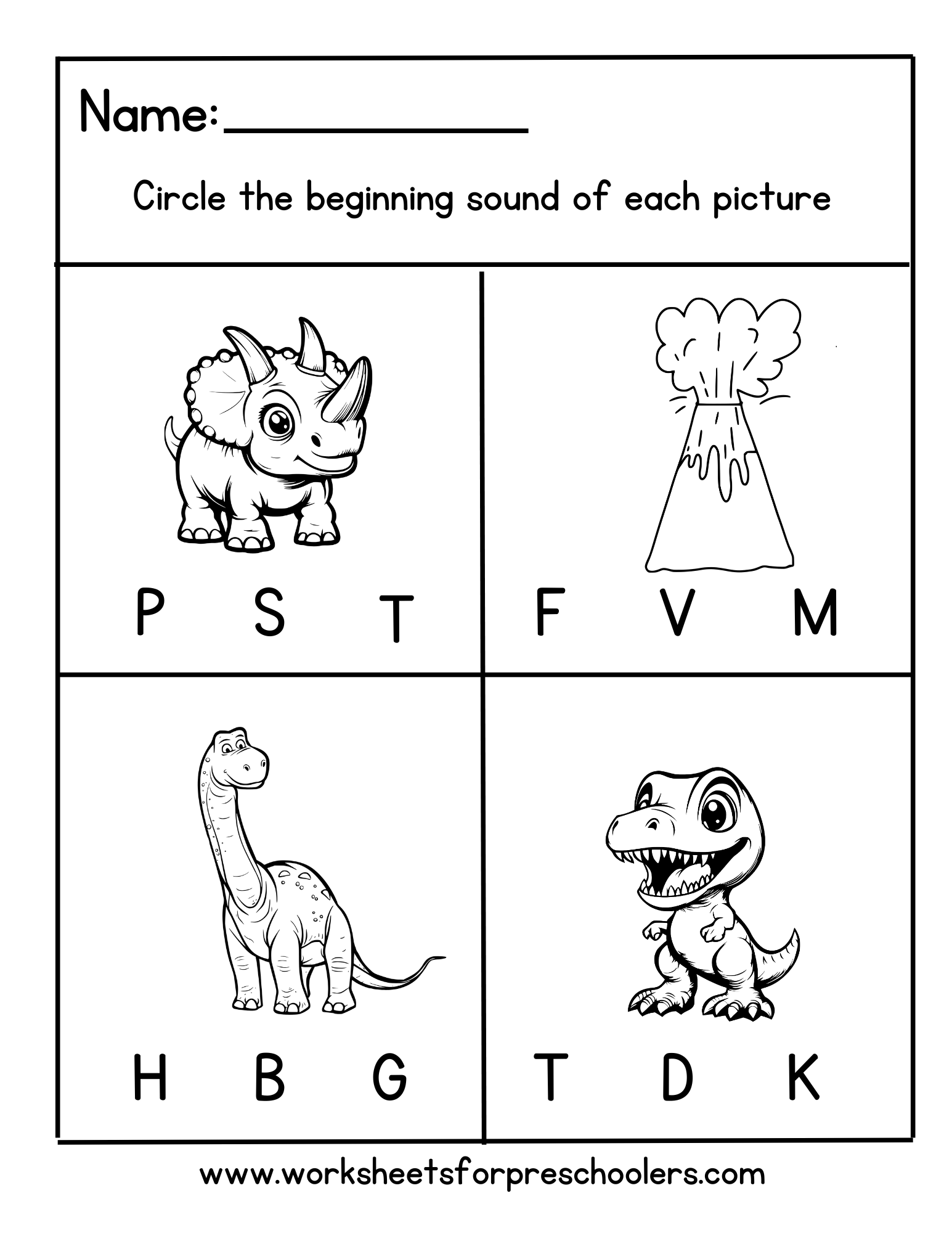 Beginning Sound Worksheet Dinosaurs