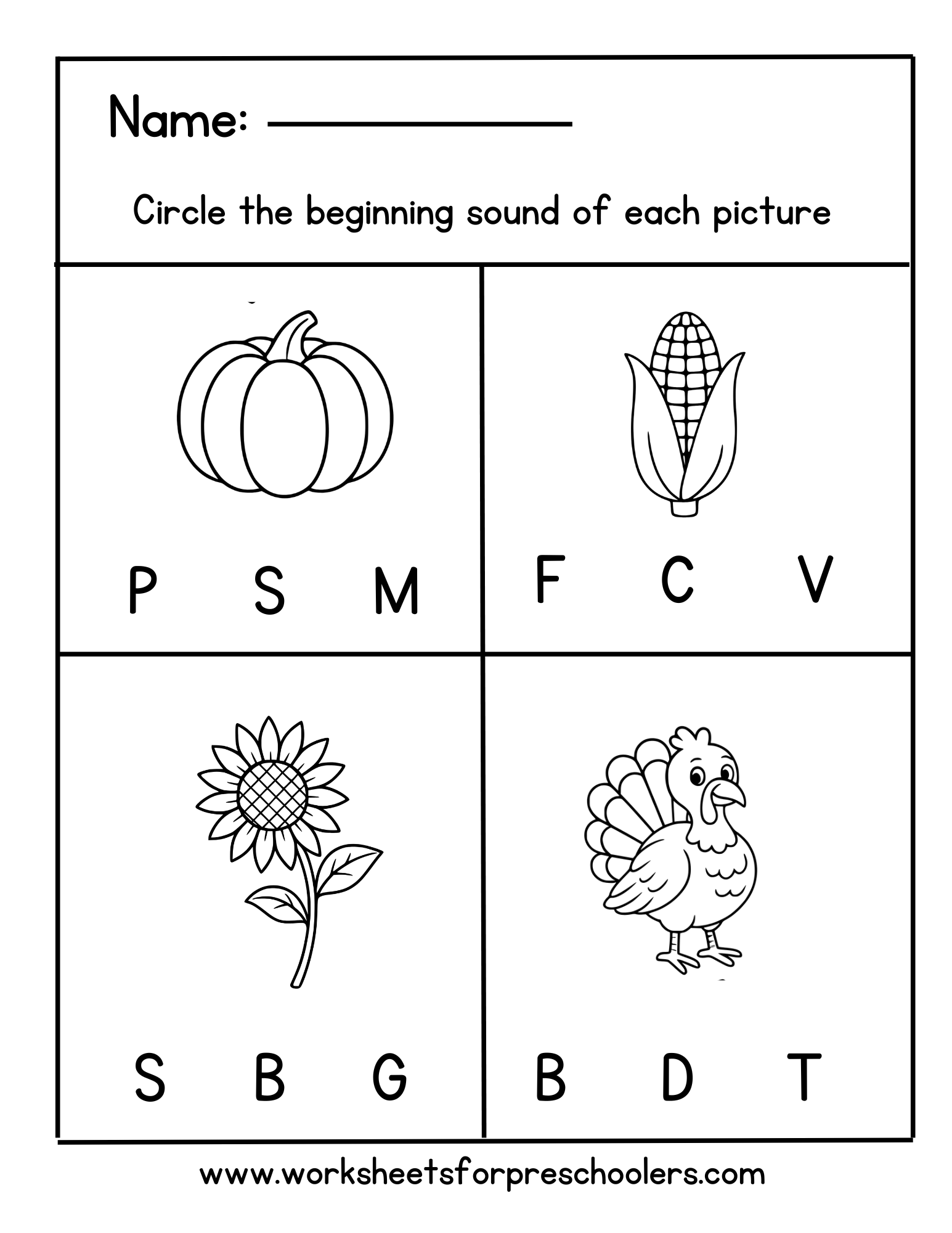 Thanksgiving Beginning Sounds Worksheet Thanksgiving Beginning Sounds Worksheet