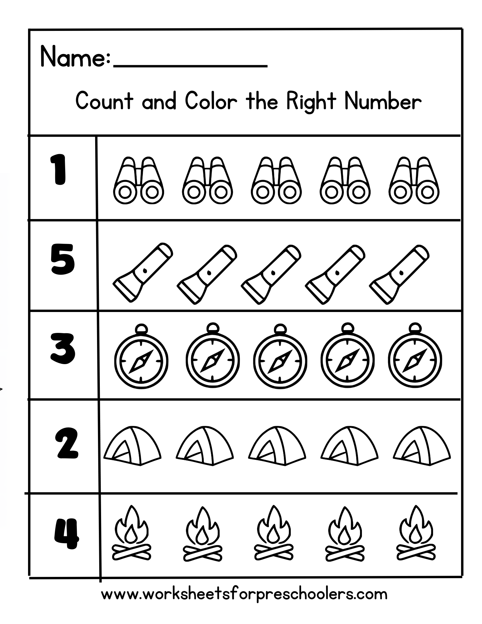 Camping Count and Color Worksheet Camping Count and Color Worksheet