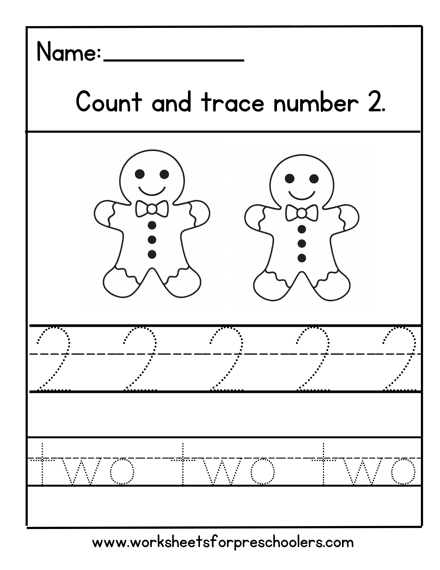 Gingerbread Number 2 Tracing Math Worksheet Gingerbread Number 2 Tracing Math Worksheet