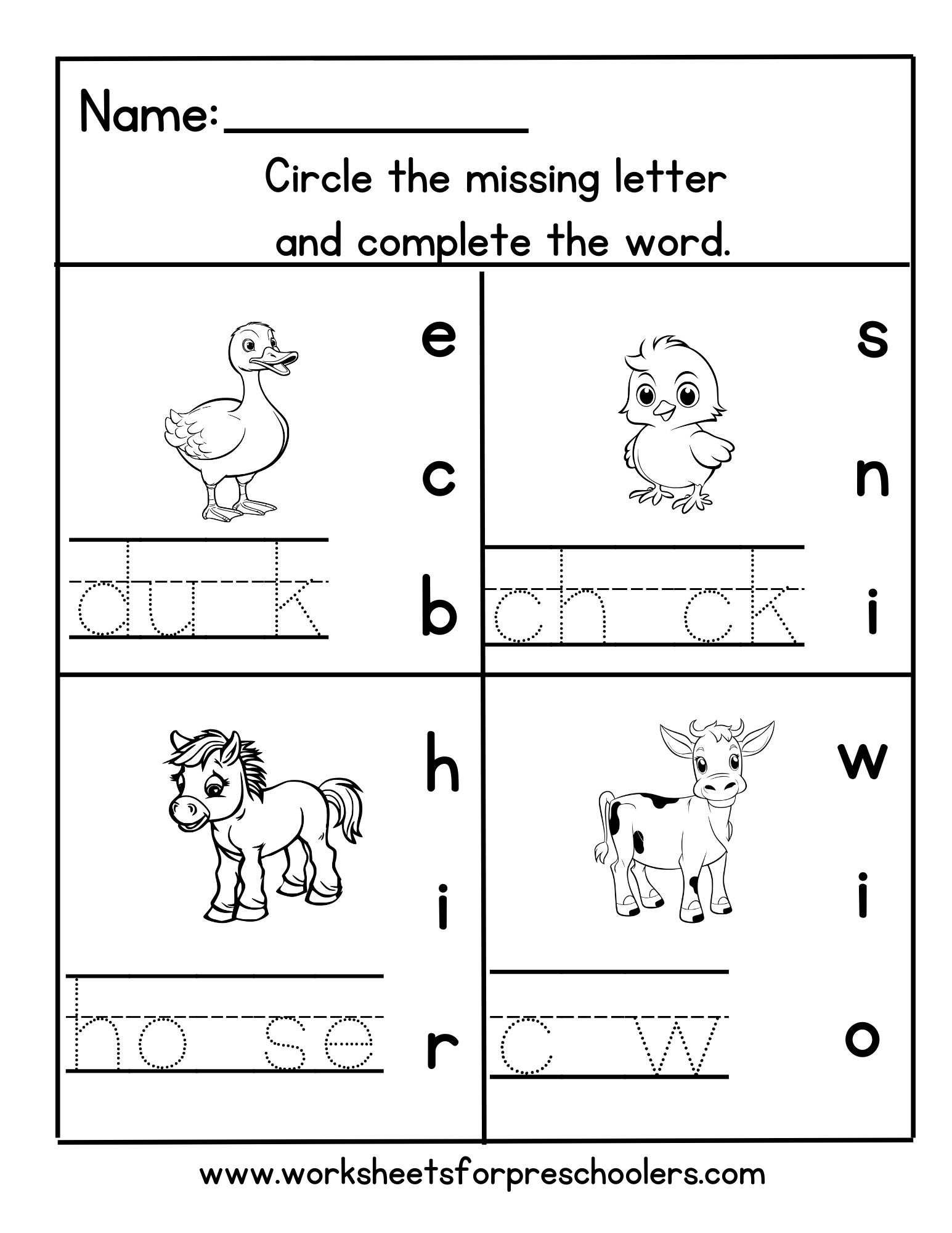 Farm Animal Theme Missing Letters Worksheet Farm Animal Theme Missing Letters Worksheet