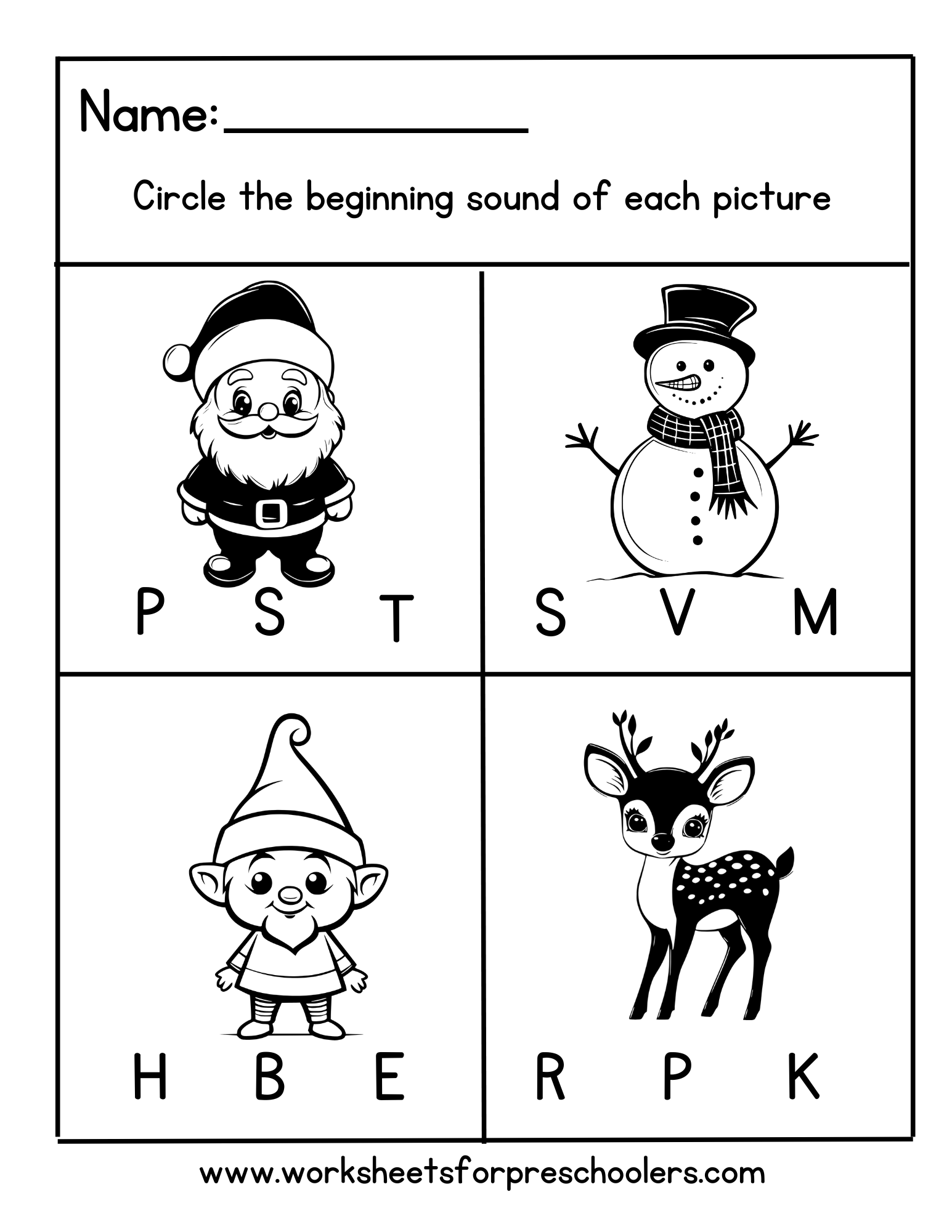 Christmas Beginning Sound Worksheet 