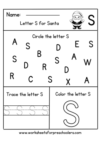 Letter S for Santa worksheeet