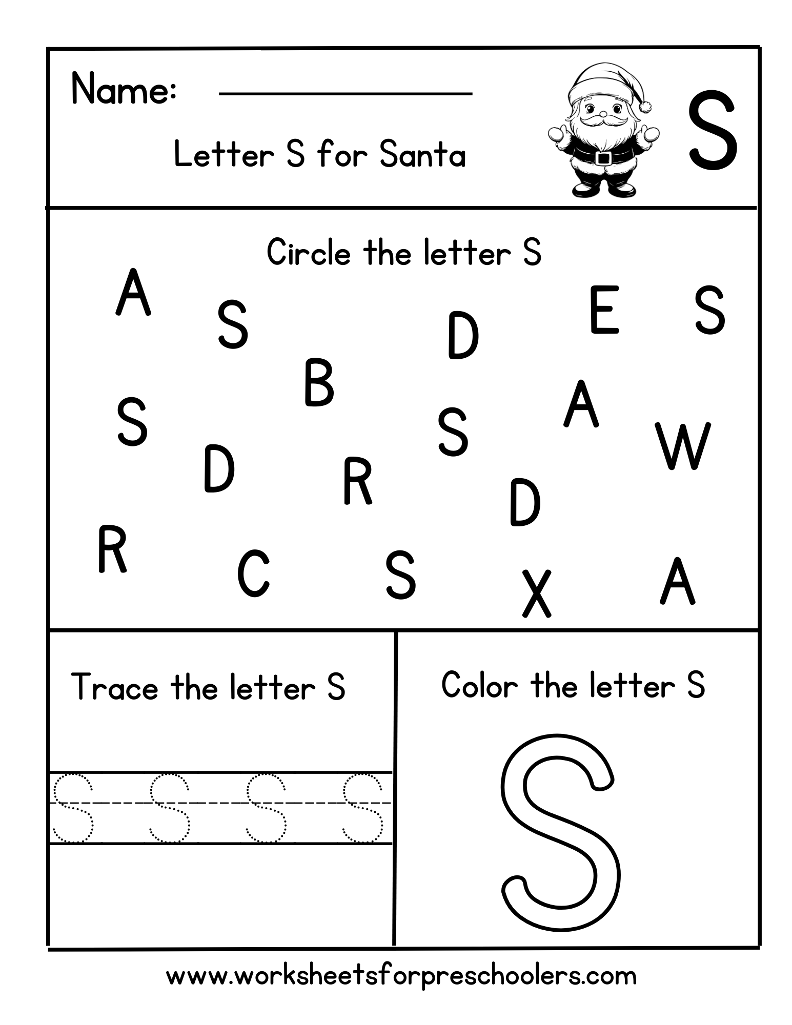  Find Circle and Trace Letter S for Santa Worksheet