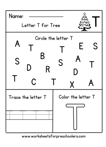 Letter T for Christmas tree worksheet
