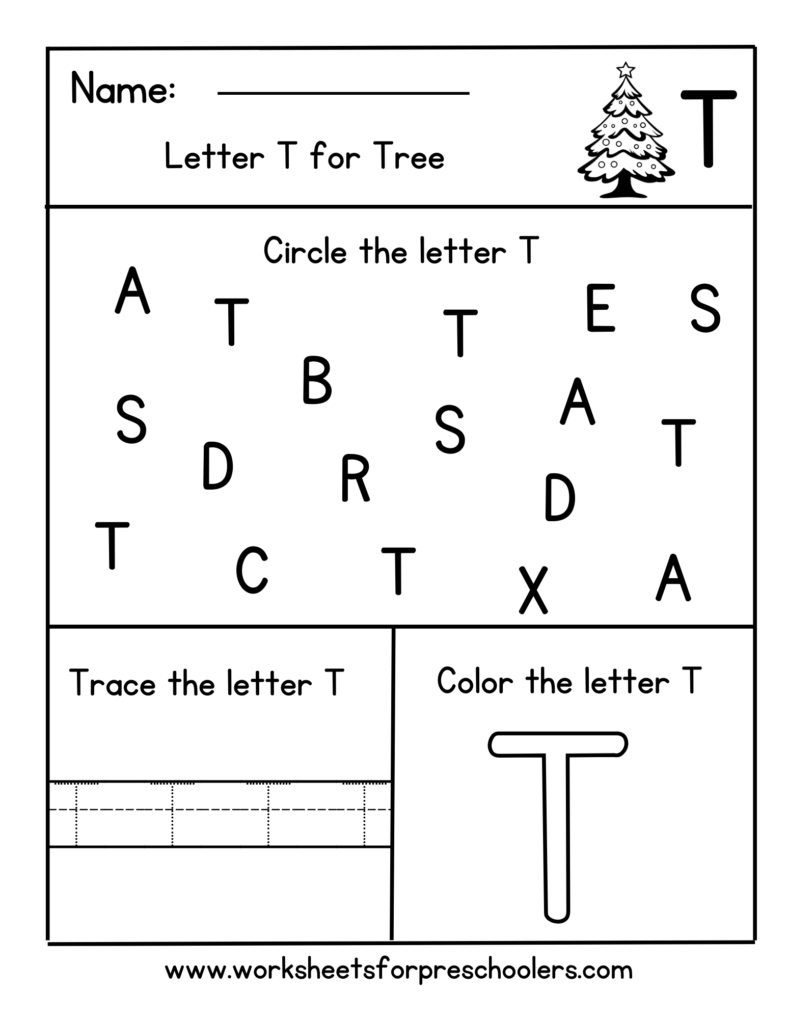  Find Circle and Trace Letter T for Christmas Tree Worksheet