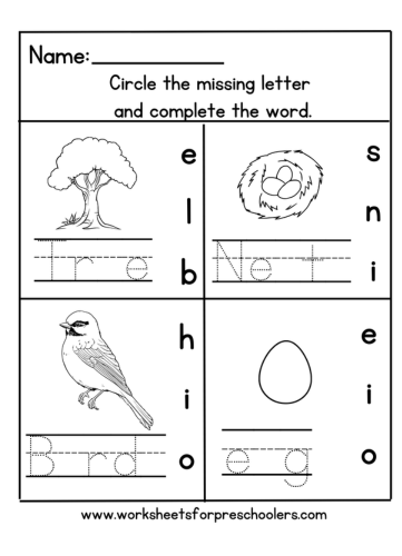 Birdwatching Theme Missing Letters Worksheet