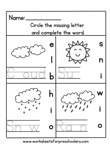 Weather Theme Missing Letters Worksheet