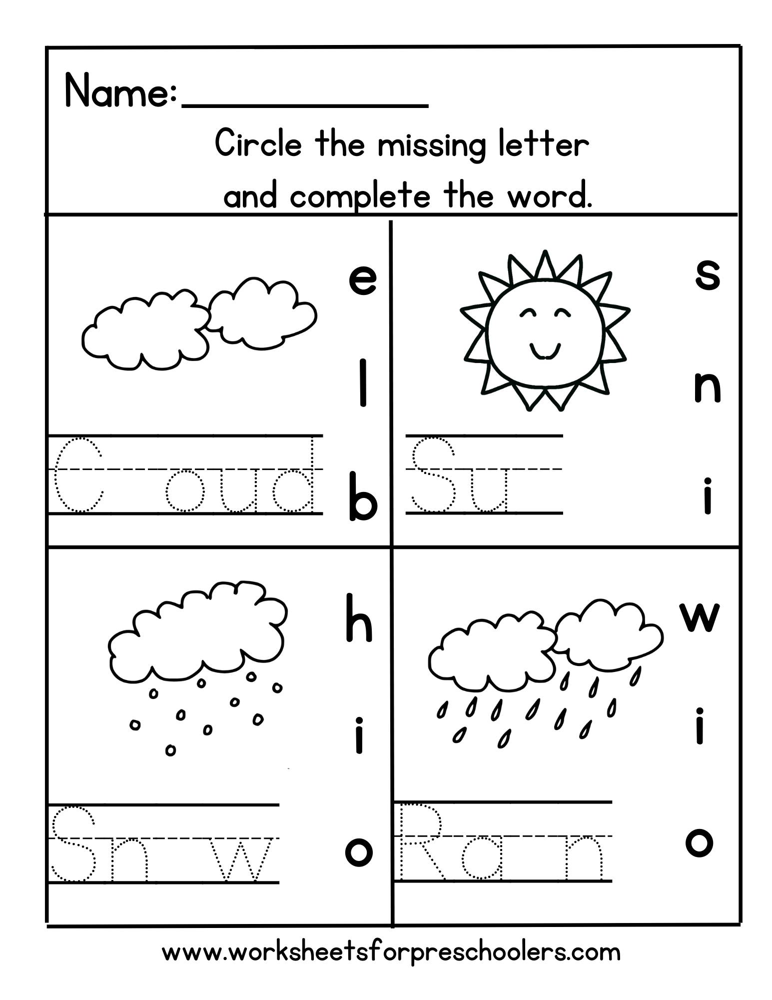 Weather Theme Missing Letters Worksheet