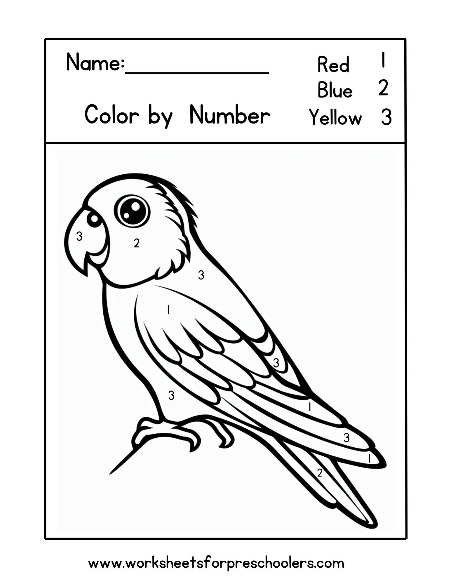parrot color by number worksheet preschool