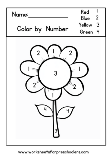 Color by Number Flower Worksheets