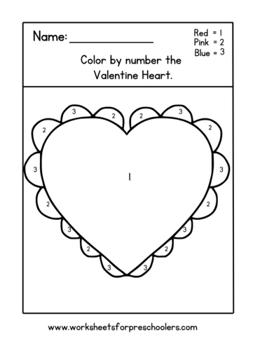 Color by Number Valentine Heart Worksheet