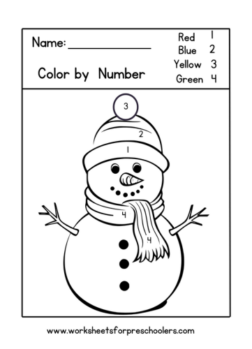 Color by Number Worksheet Snowman