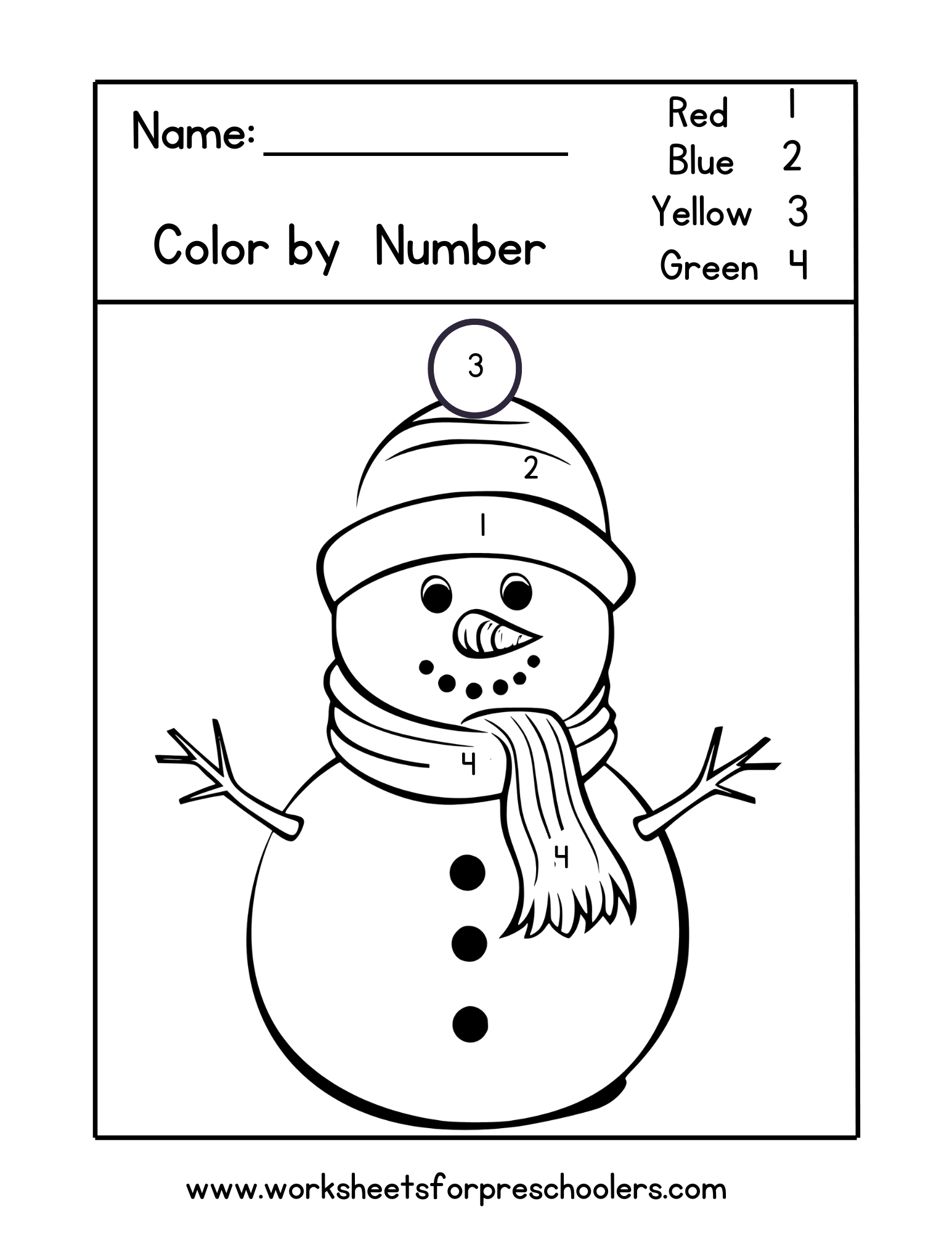 Color by Number Snowman 