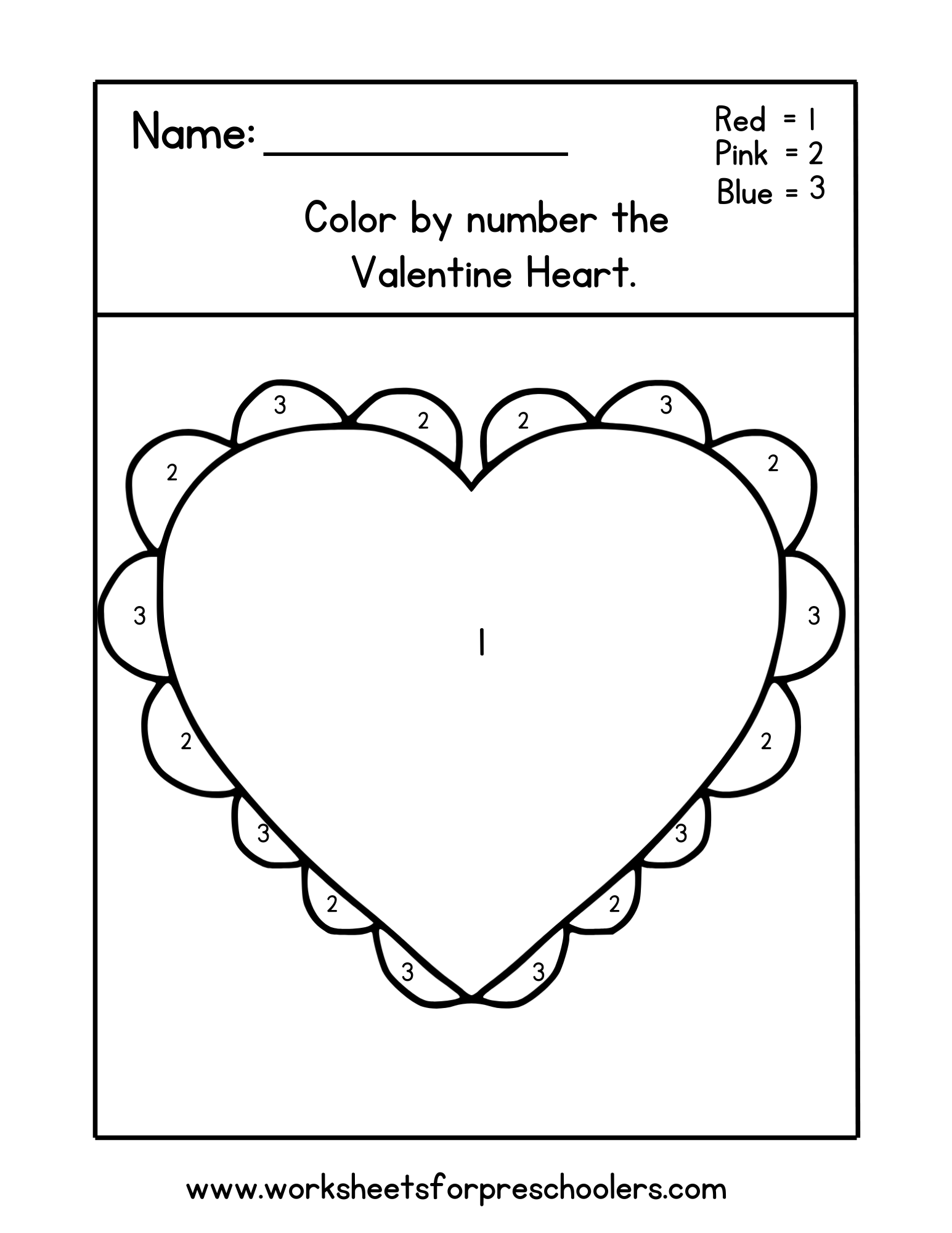 Color by Number Valentine Heart Worksheet