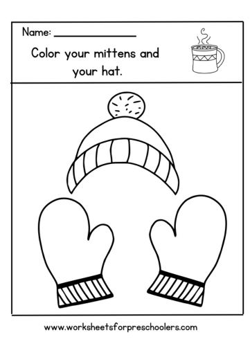 Hat and Mitten Coloring Page