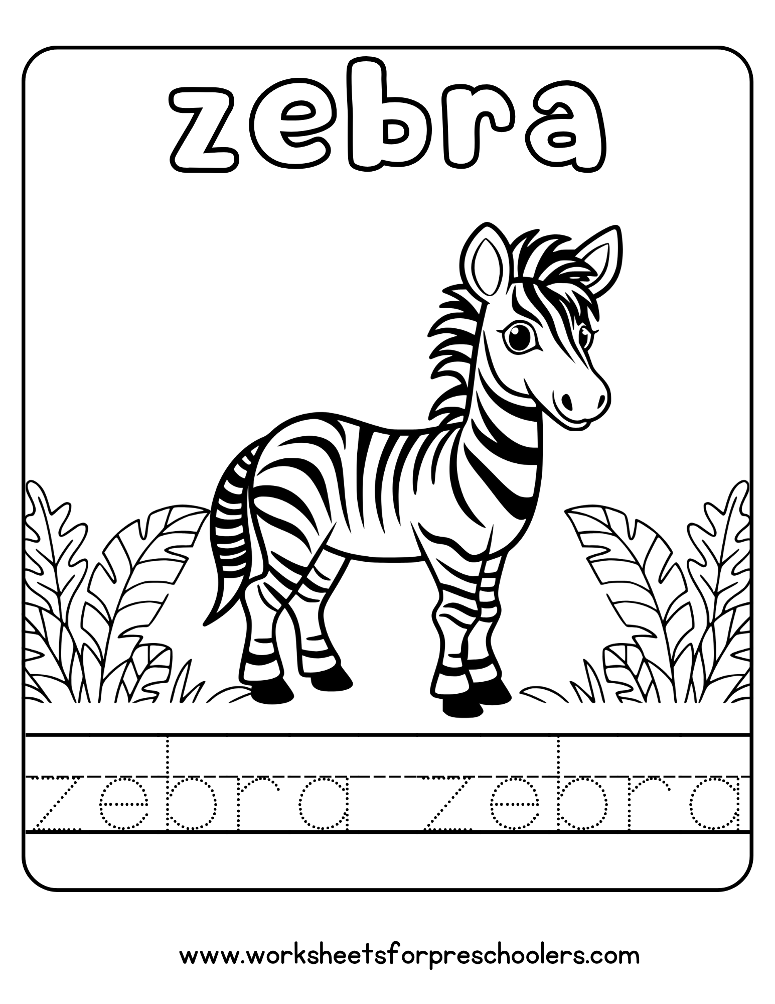 Zebra Coloring and Tracing Worksheet Zebra Coloring and Tracing Worksheet