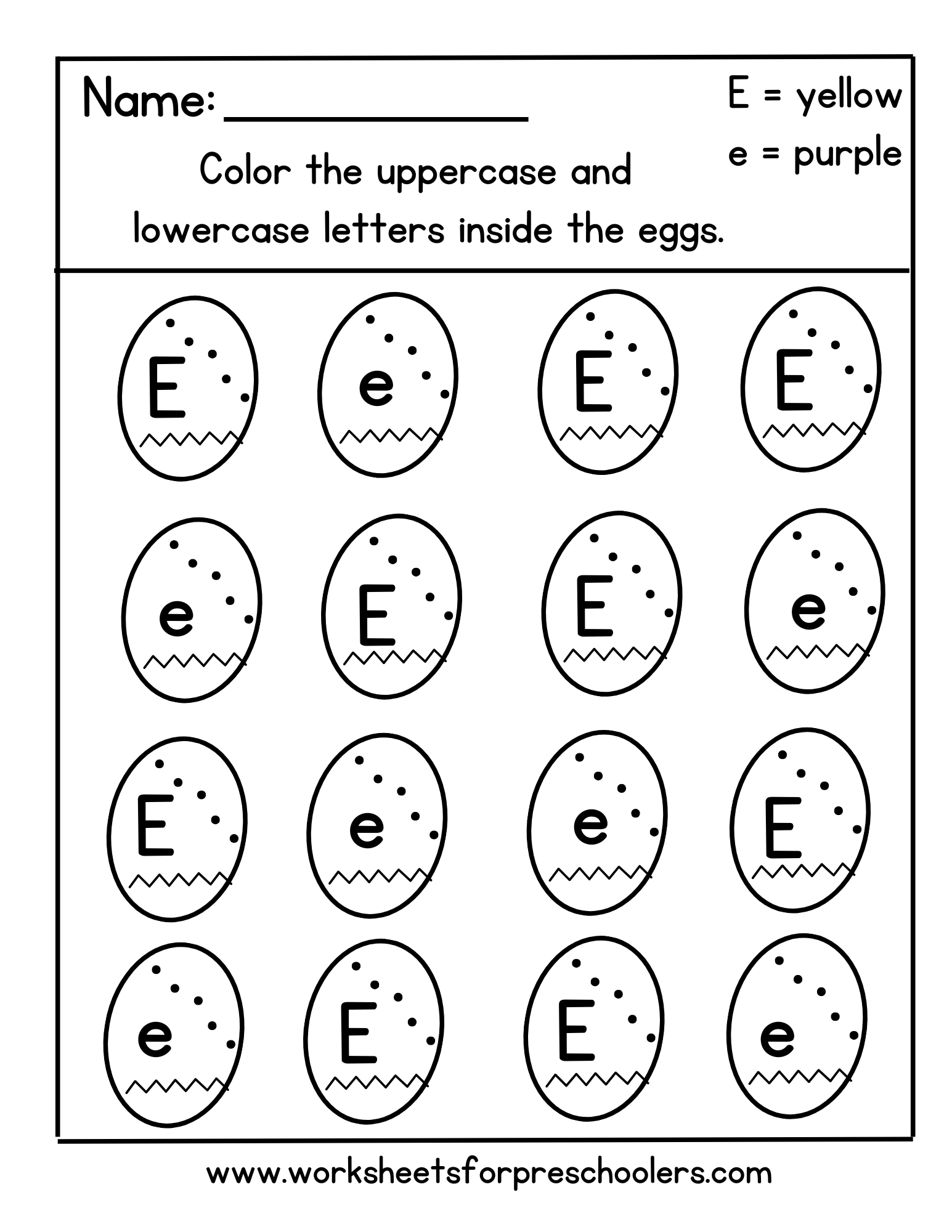 Find and Color Letter E for Easter Worksheet,