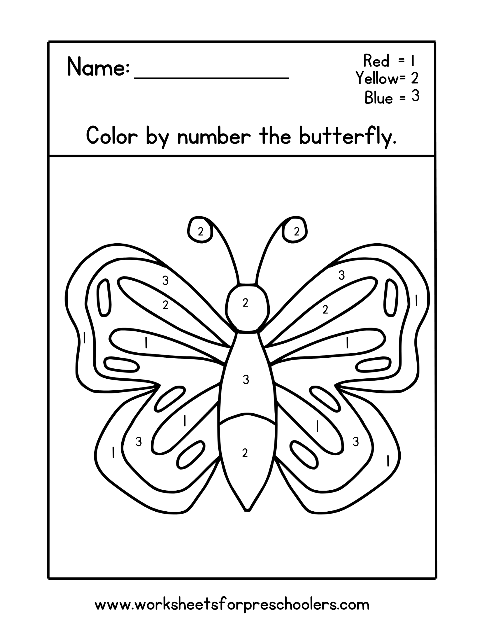 Color By Number Butterfly Worksheet