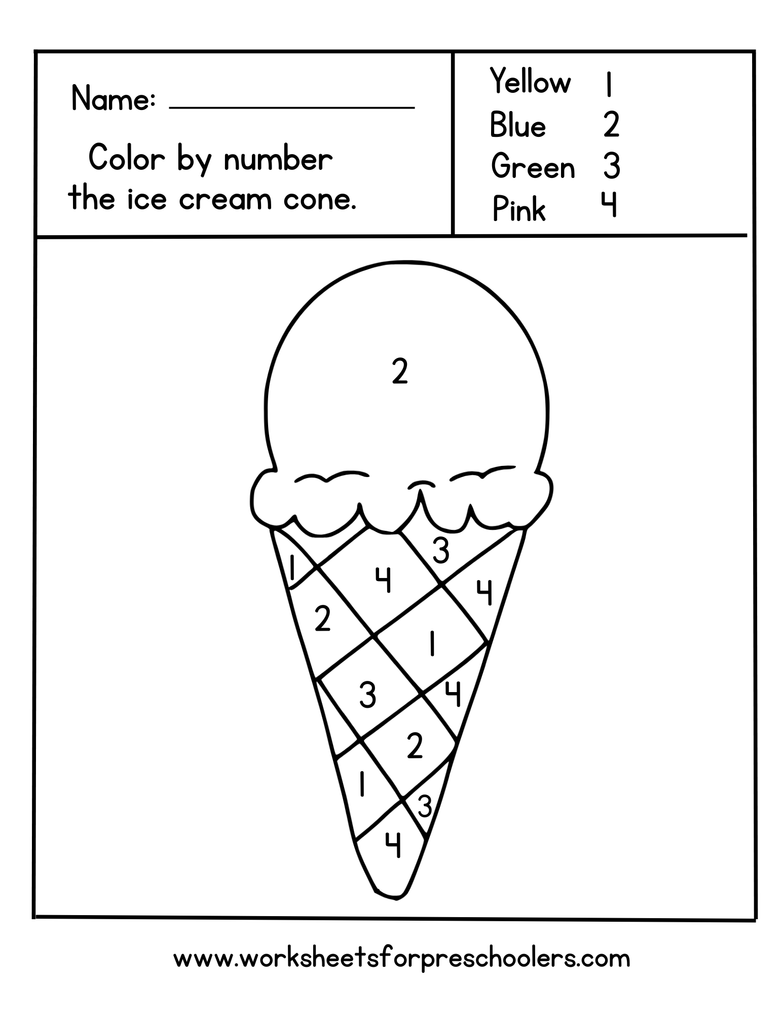 Color by Number Ice Cream Cone
