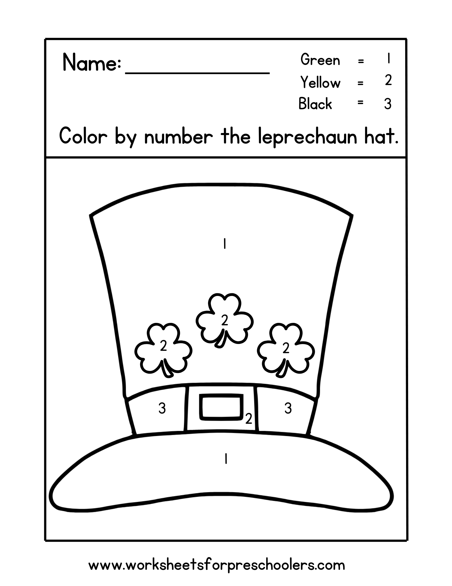 Color By Number Leprechaun Hat Worksheet
