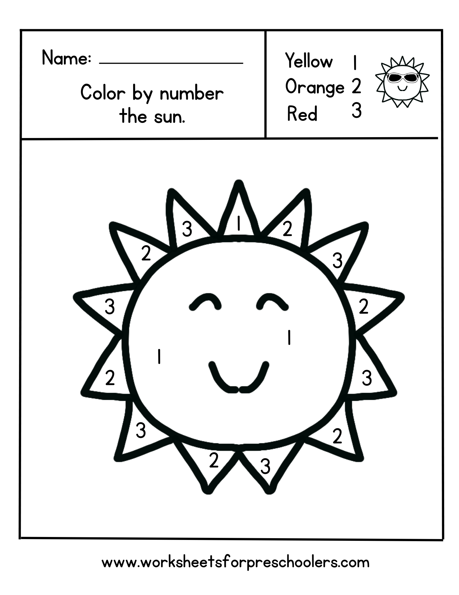 Color by Number Sun Color by Number Sun