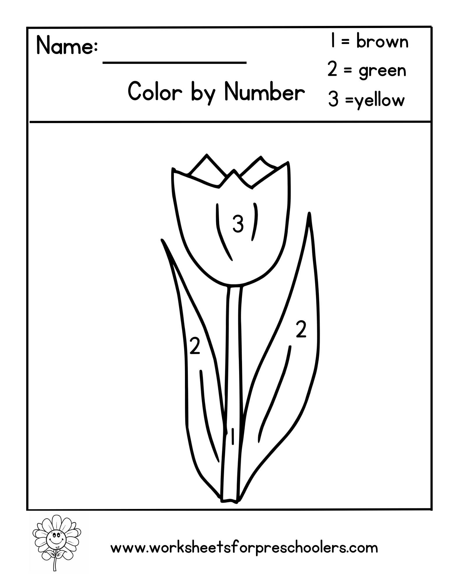 Color by Number Tulipt Worksheet