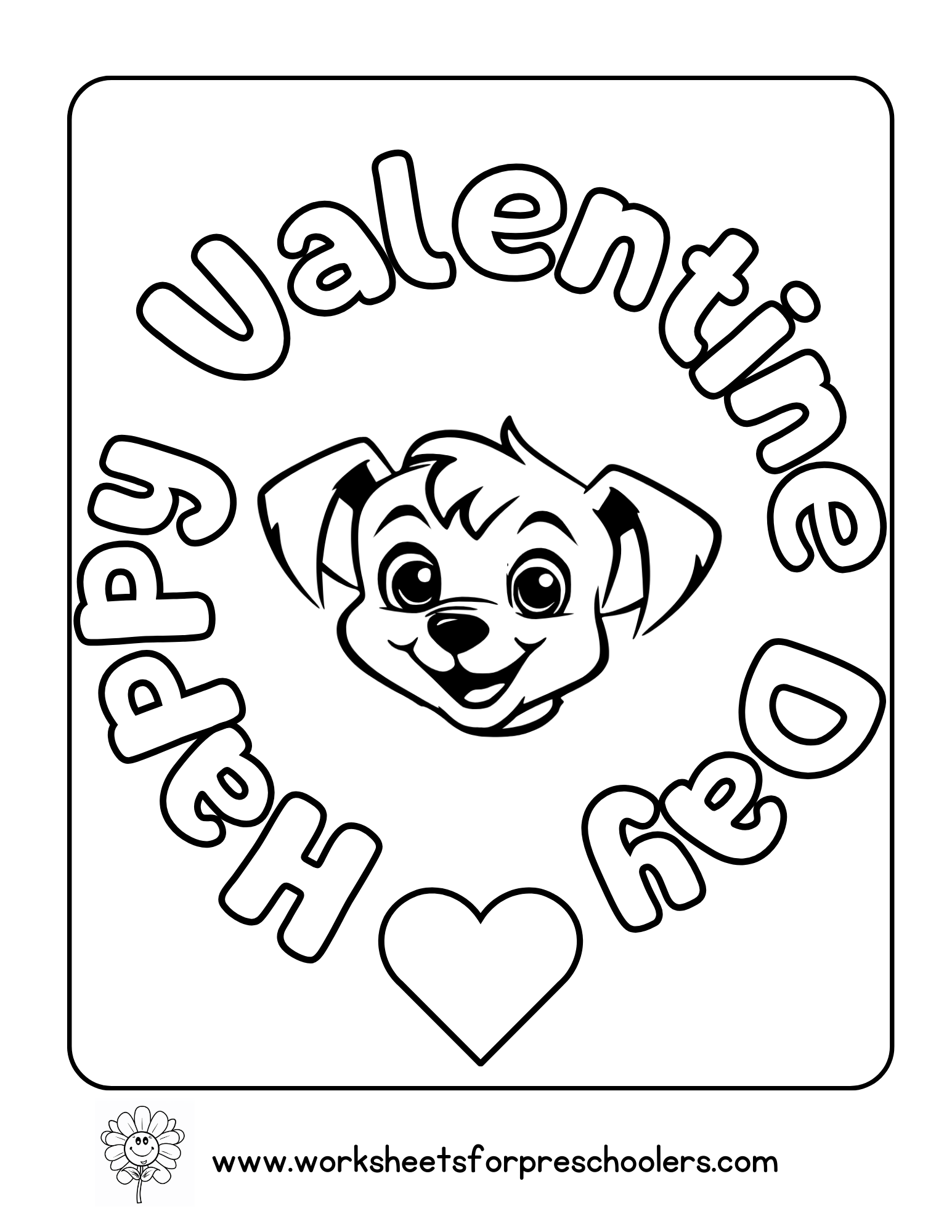 Happy Valentine Day Puppy Coloring Page 