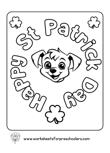 Happy St Patrick Day Puppy Coloring Page