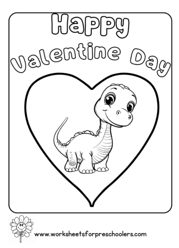 Valentine Dinosaur Coloring Page