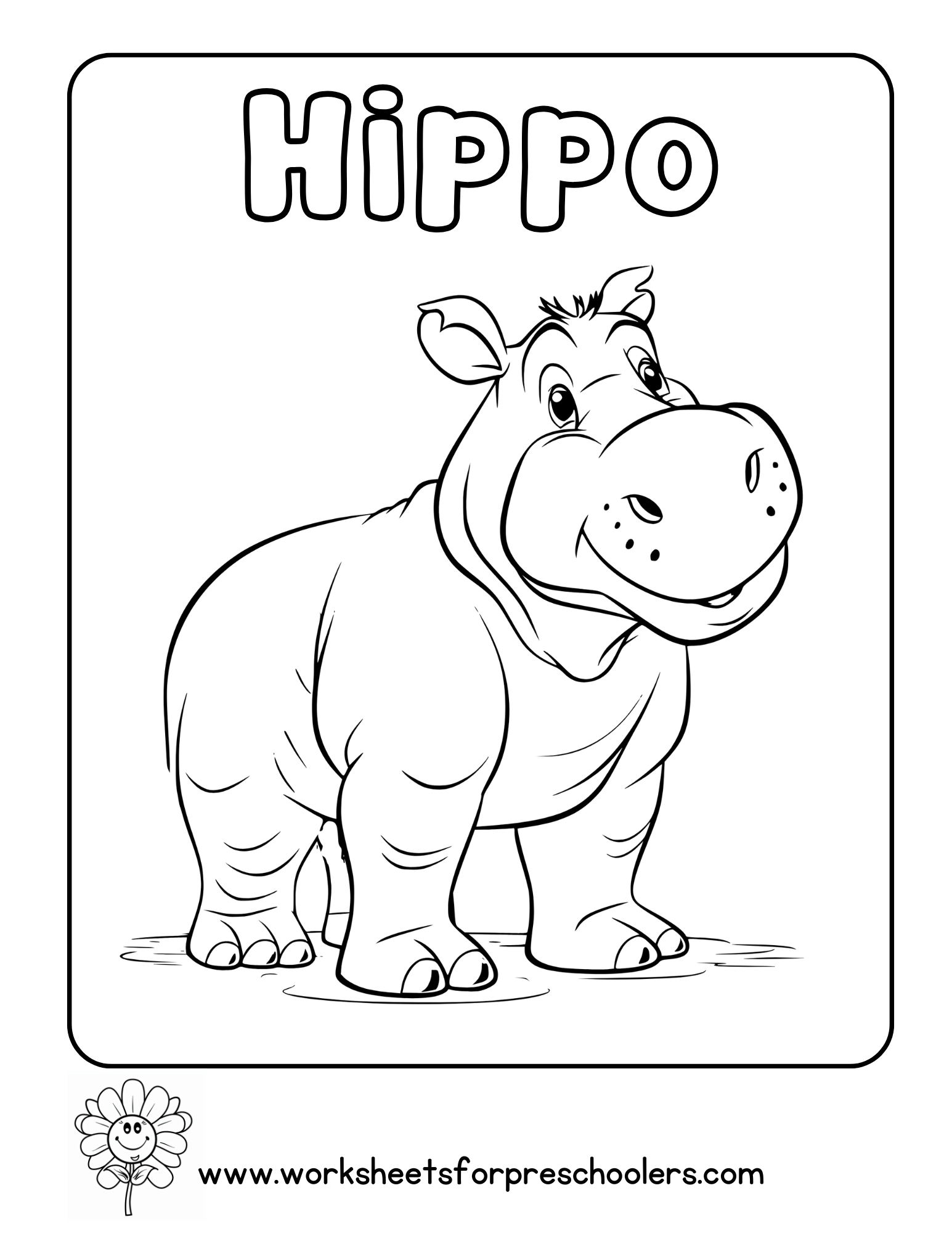 Hippo Coloring Page Activity,