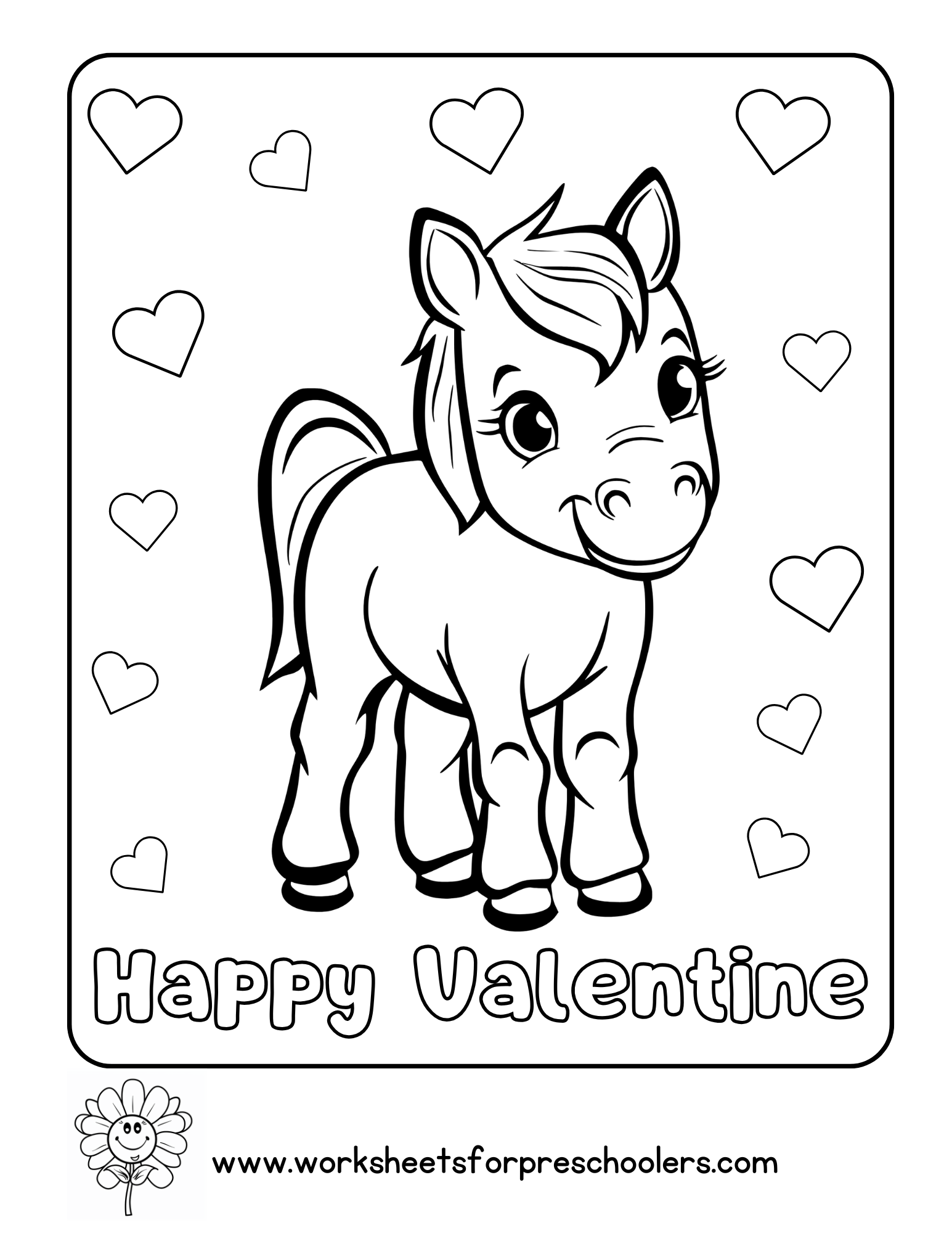Valentine Horse Coloring Page