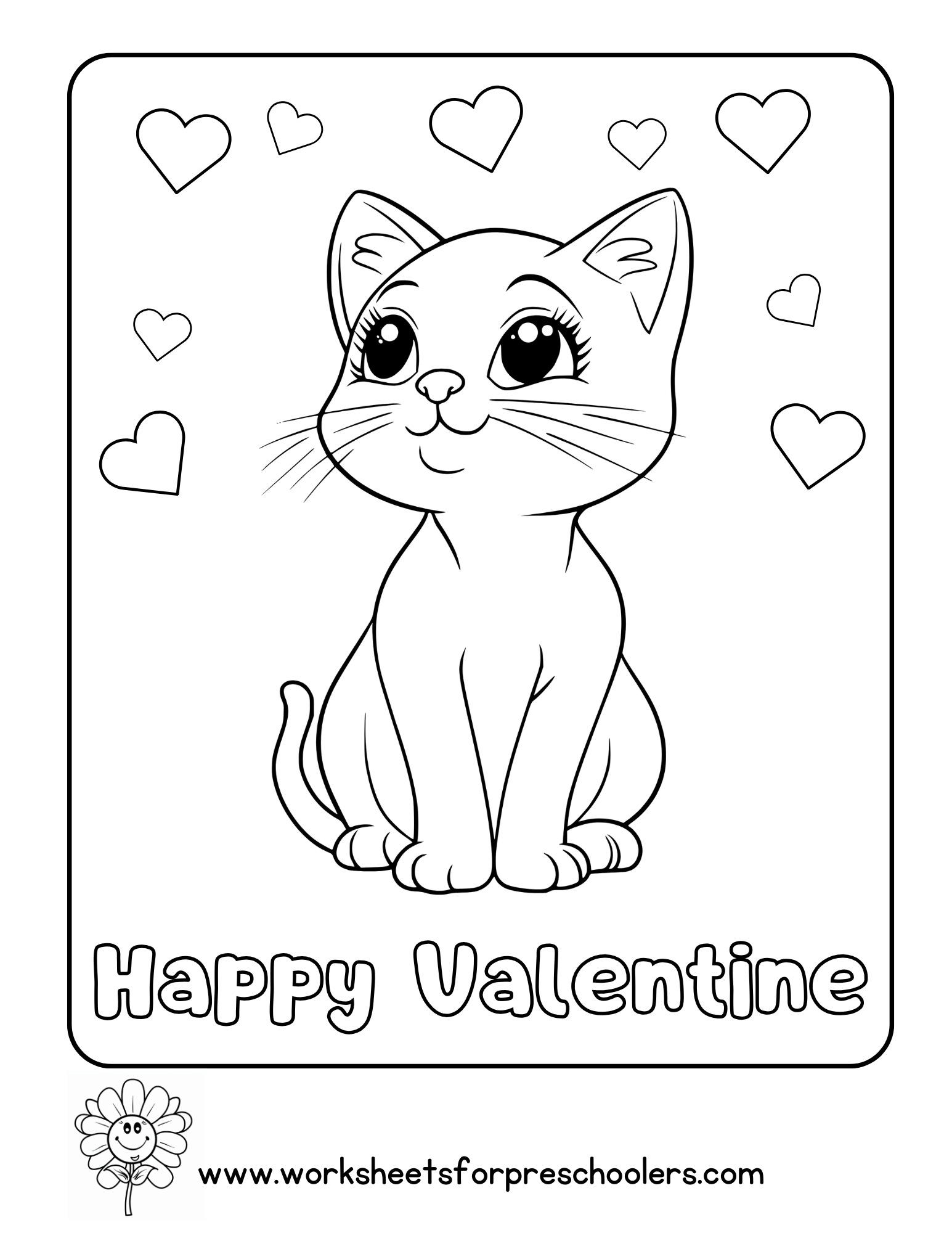 Valentine Kitten Coloring Page Preschool