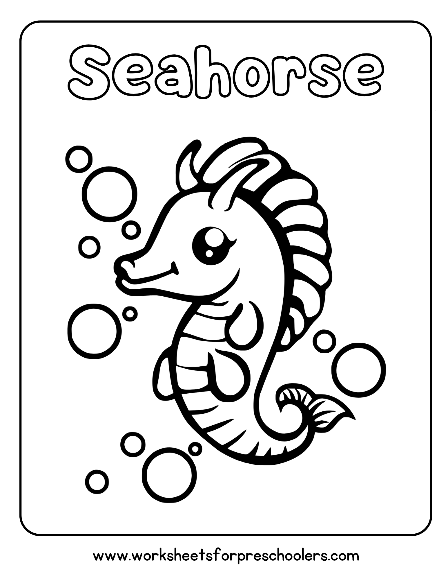 Seahorse Coloring Page Preschool Printable