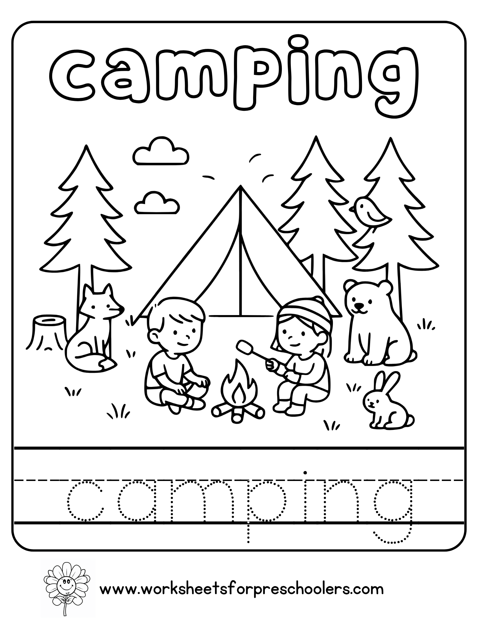 Camping Tracing & Coloring Page Camping Tracing & Coloring Page
