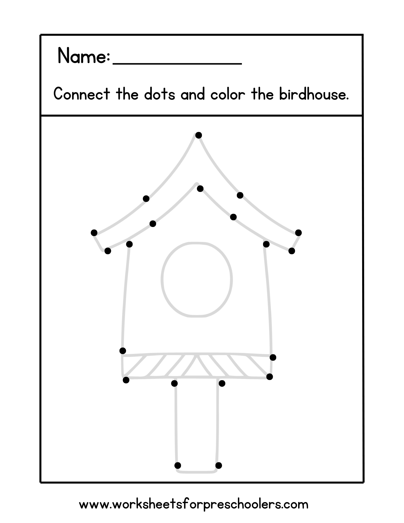 Connect the Dots Birdhouse Worksheet