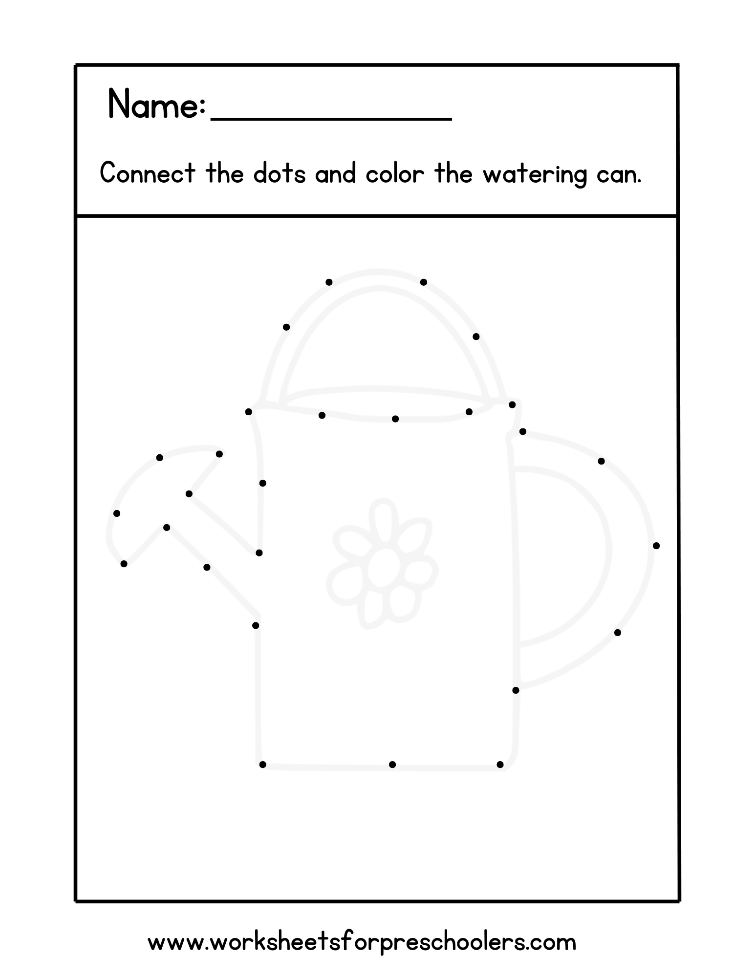Connect the Dots Watering Can Worksheet Connect the Dots Watering Can Worksheet