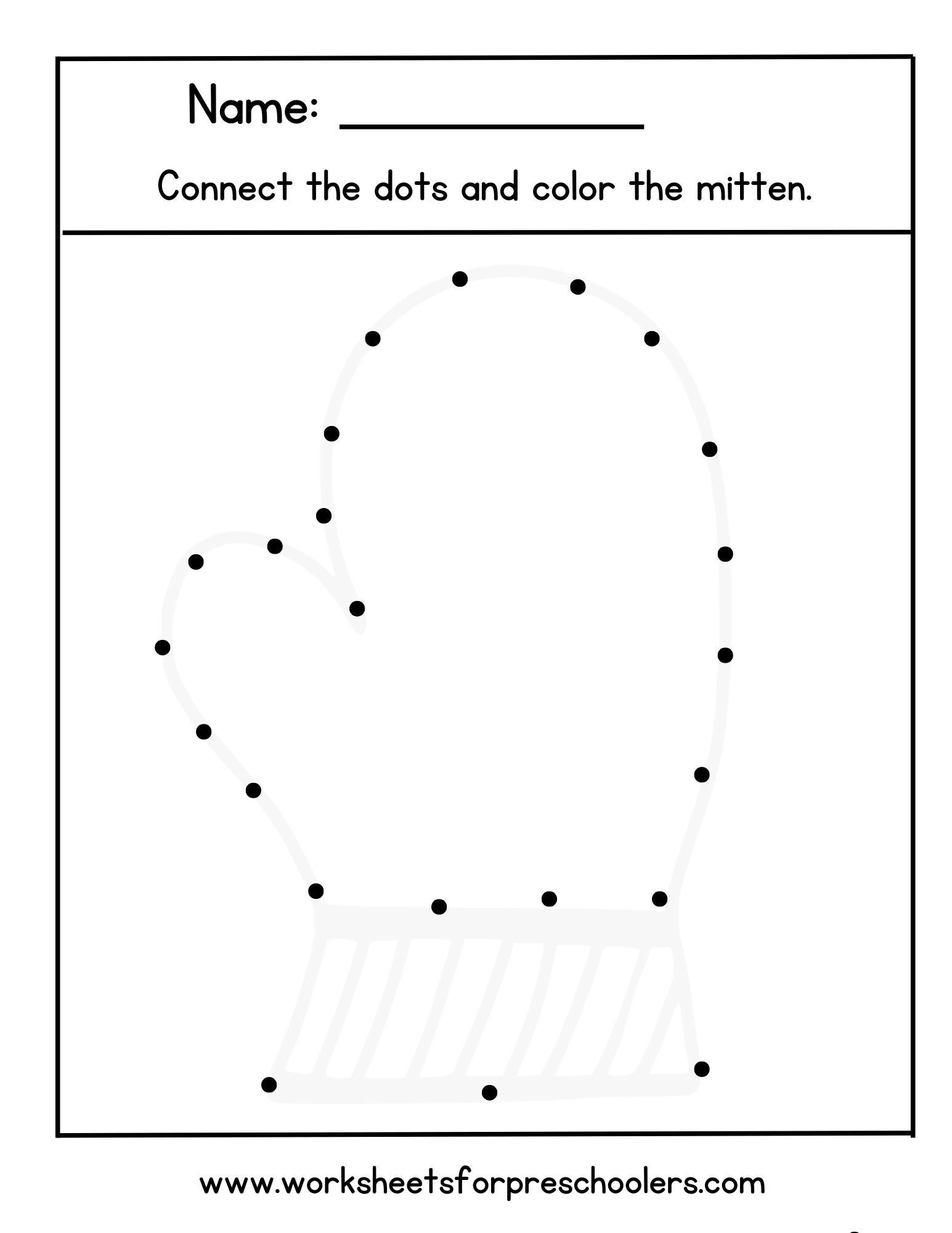Connect the Dots Mitten Worksheet