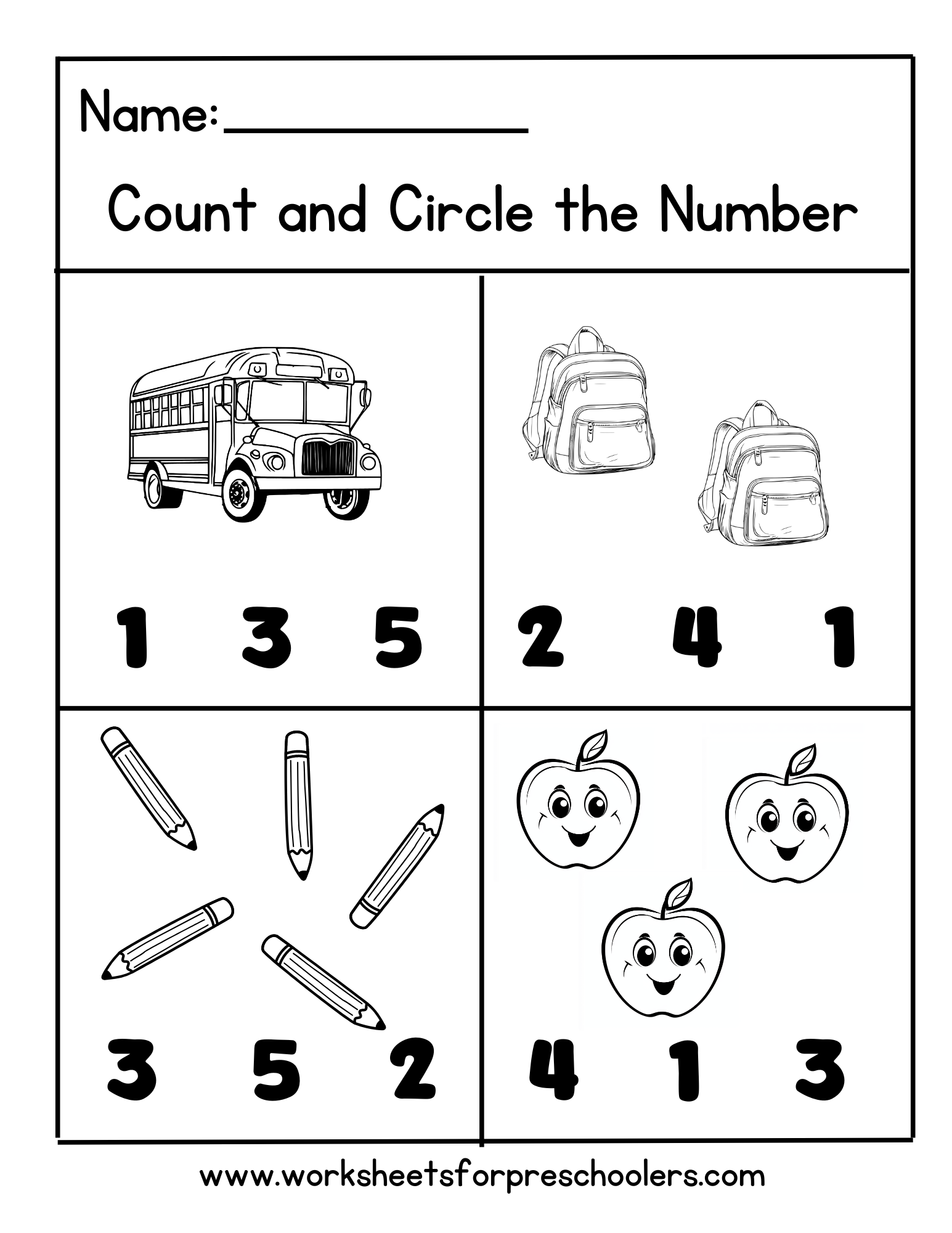 Back to School Count and Color Math Worksheet