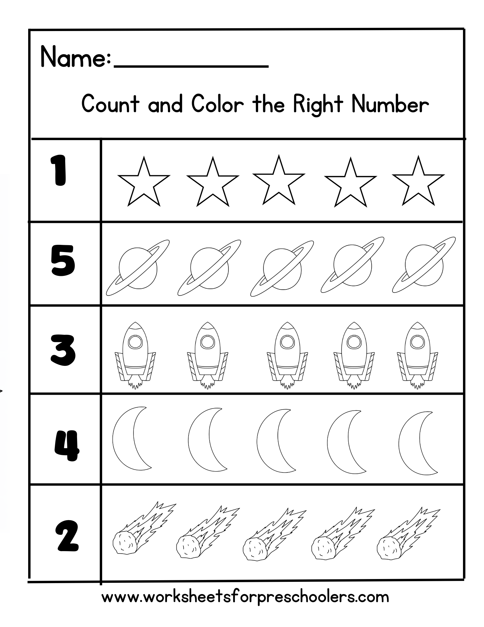 Space Count and Color Worksheet Space Count and Color Worksheet