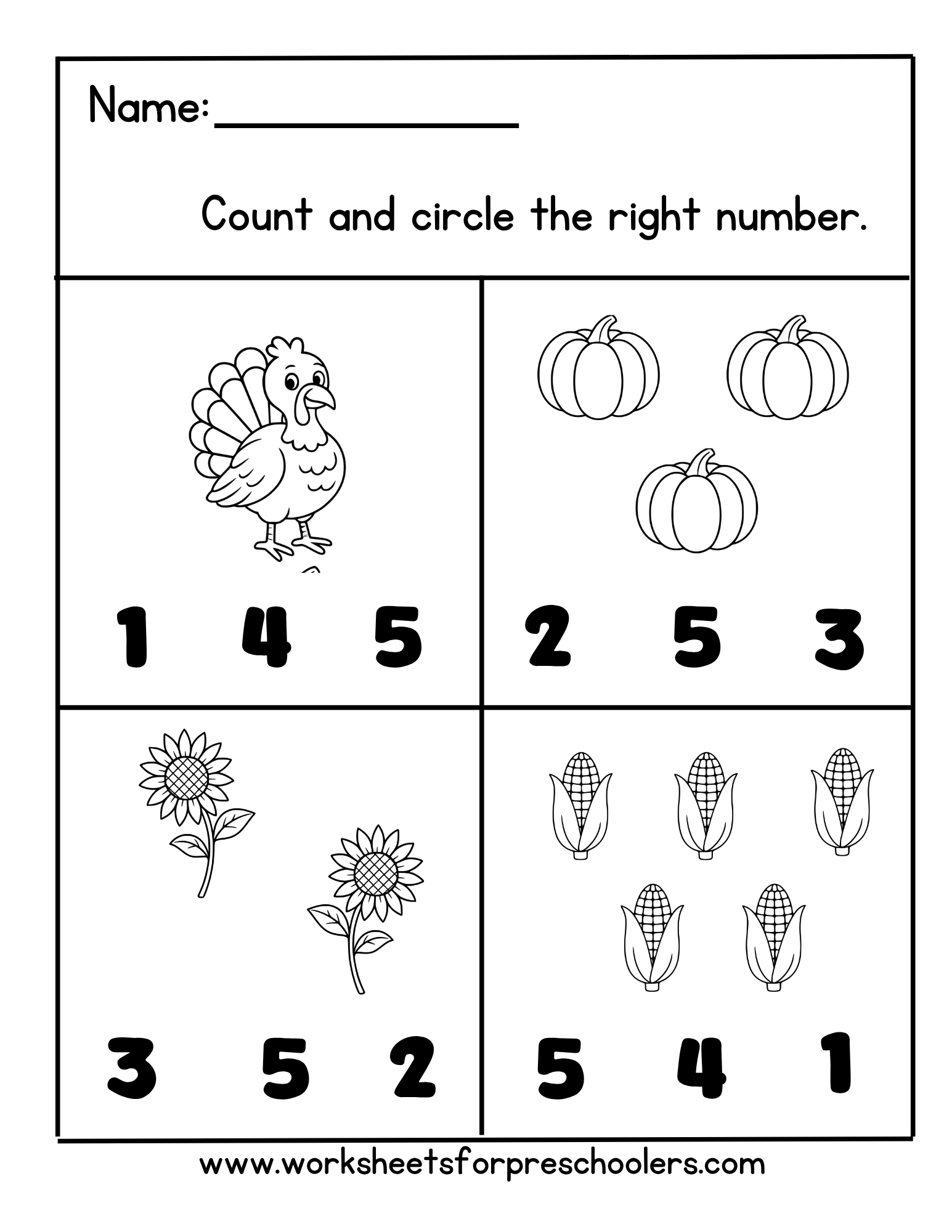 Thanksgiving Counting Worksheet